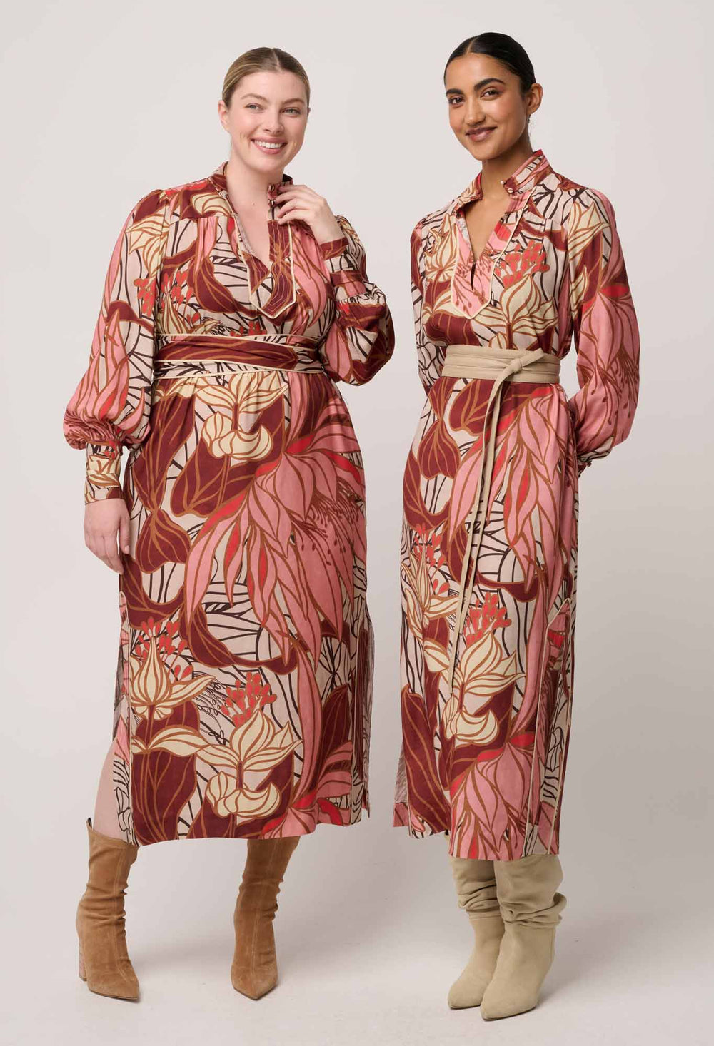 OnceWas Edith Viscose Blend Printed Column Midi Dress in Cathedral Botanic