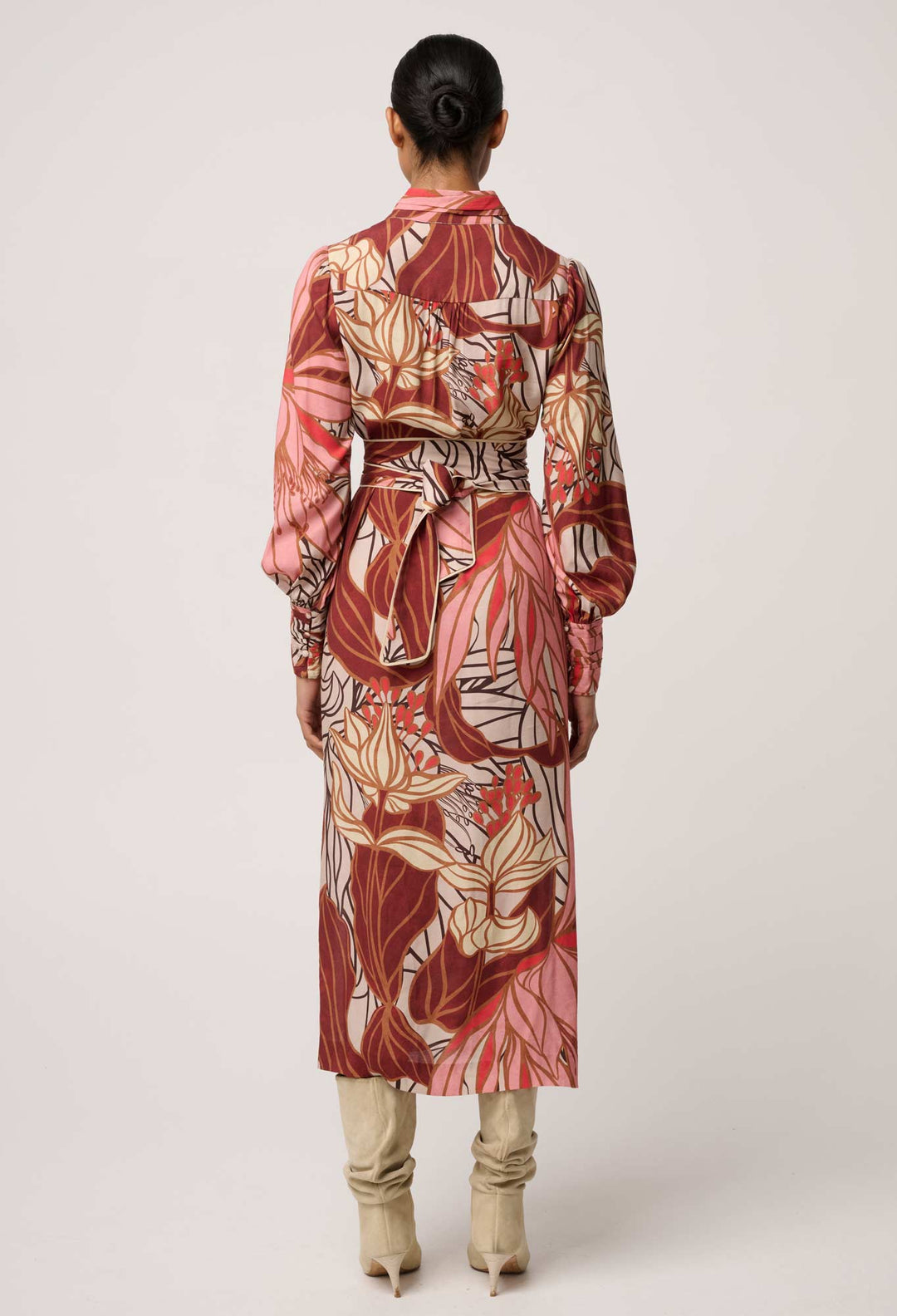 OnceWas Edith Viscose Blend Printed Column Midi Dress in Cathedral Botanic