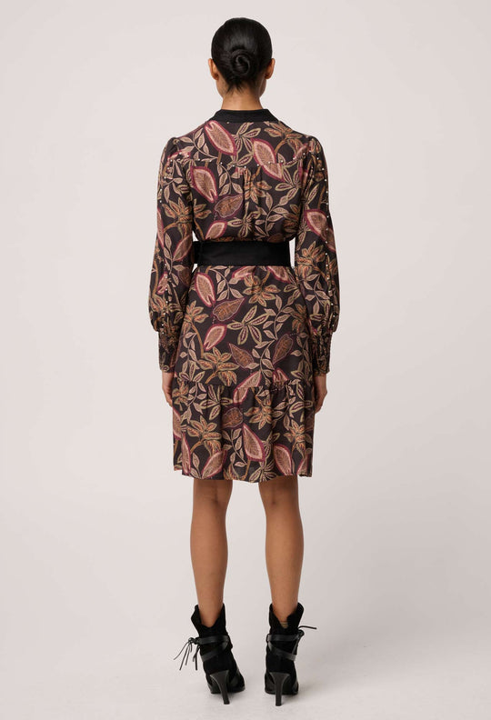 OnceWas Cecilia Pearl Embellished Linen Dress in Dark Tropique