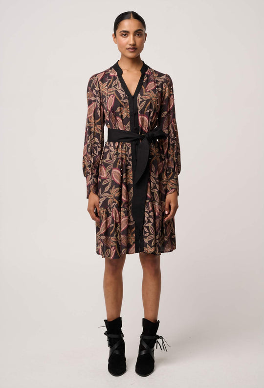 OnceWas Cecilia Pearl Embellished Linen Dress in Dark Tropique