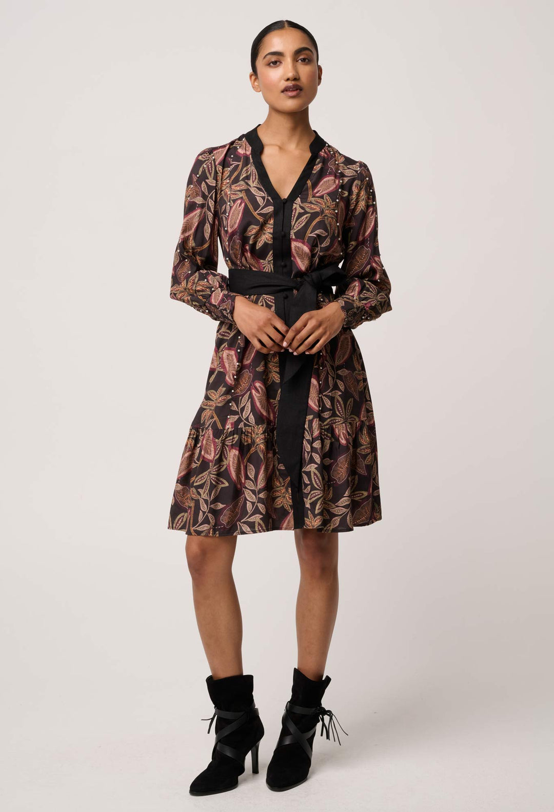 OnceWas Cecilia Pearl Embellished Linen Dress in Dark Tropique