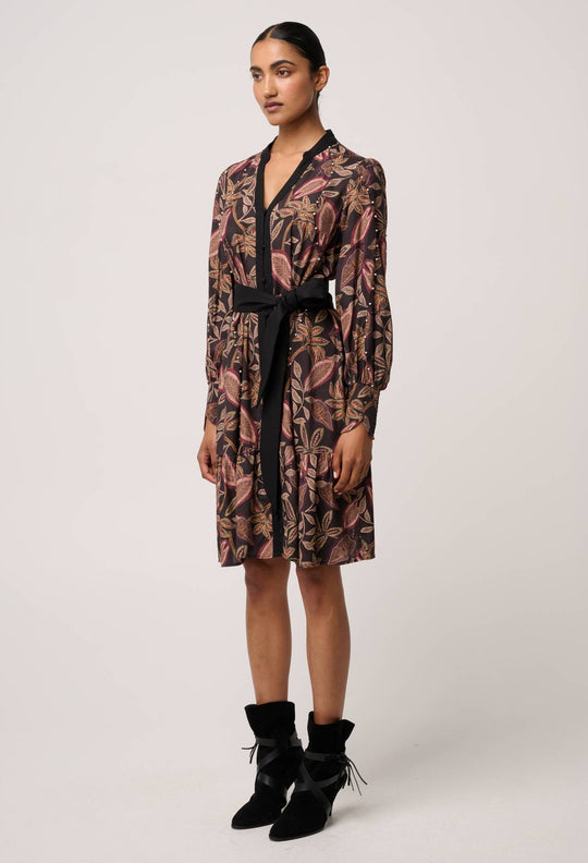 OnceWas Cecilia Pearl Embellished Linen Dress in Dark Tropique
