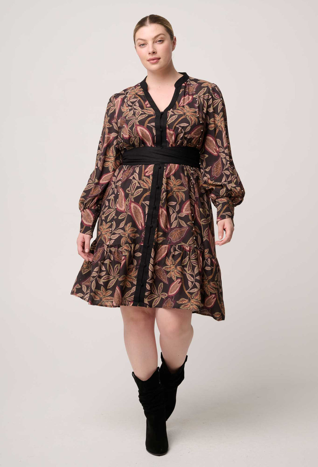 OnceWas Cecilia Pearl Embellished Linen Dress in Dark Tropique