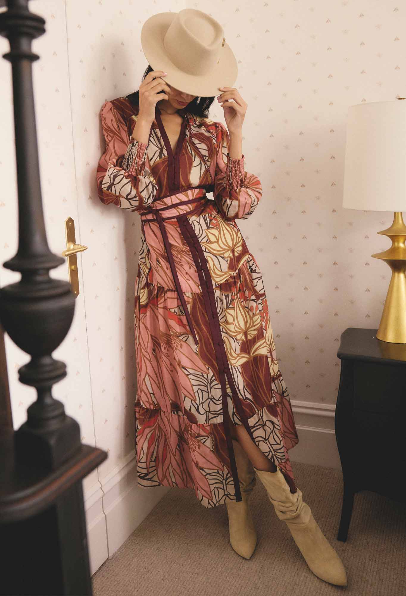 OnceWas Liliana Cottion Silk Printed Maxi Dress in Cathedral Botanic