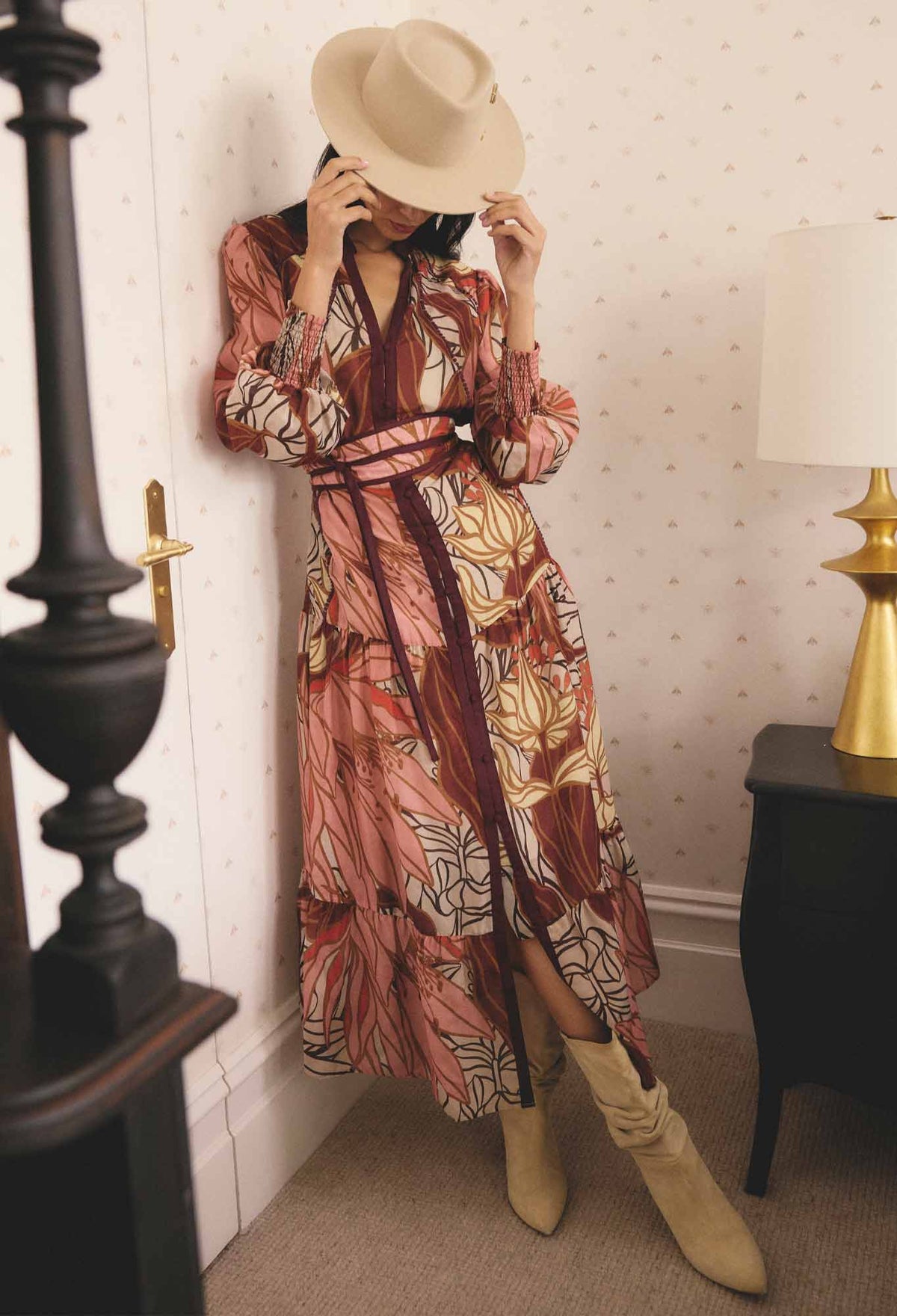 OnceWas Liliana Cottion Silk Printed Maxi Dress in Cathedral Botanic