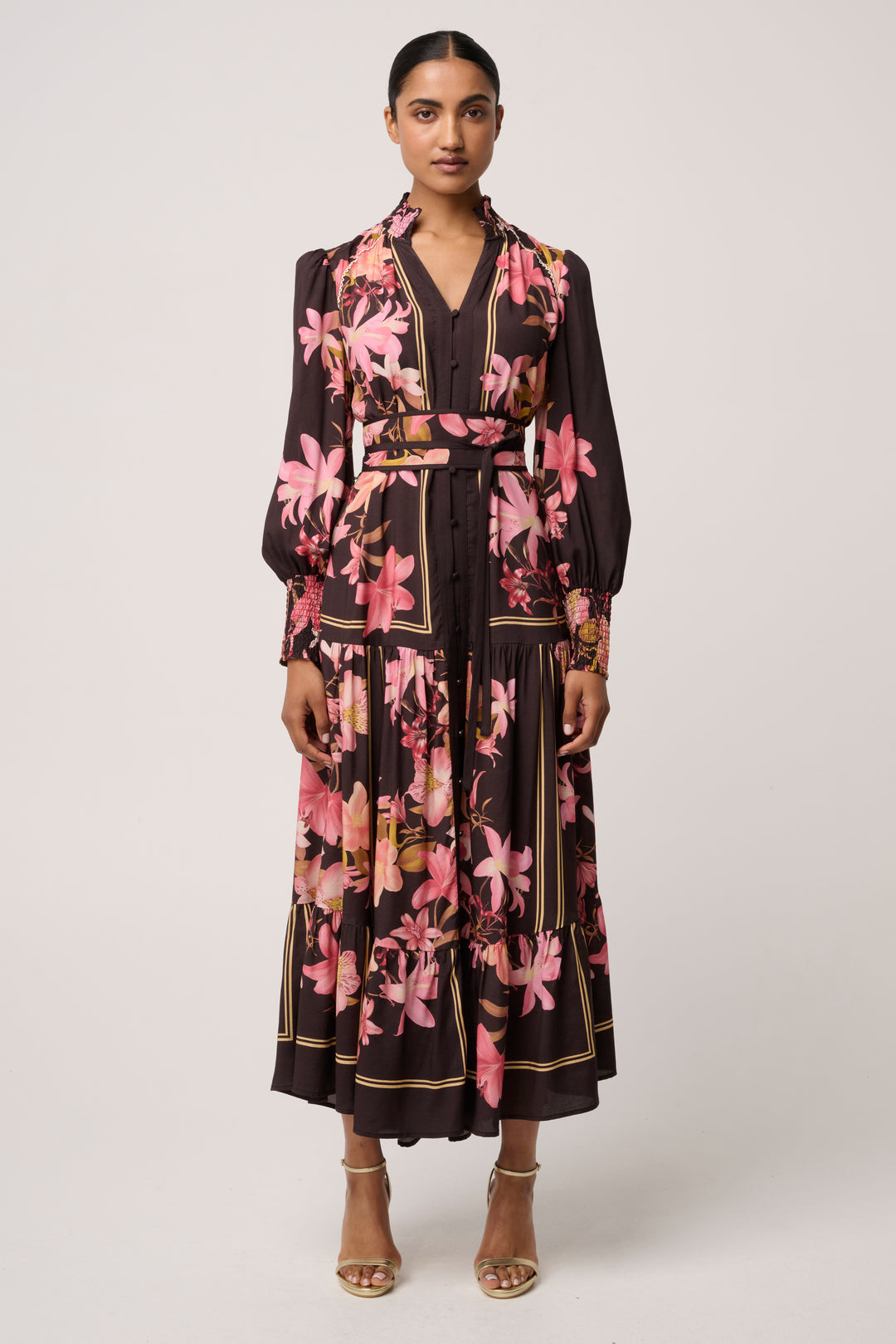 Adine Linen Viscose Printed Maxi Dress in Obsidian Bloom