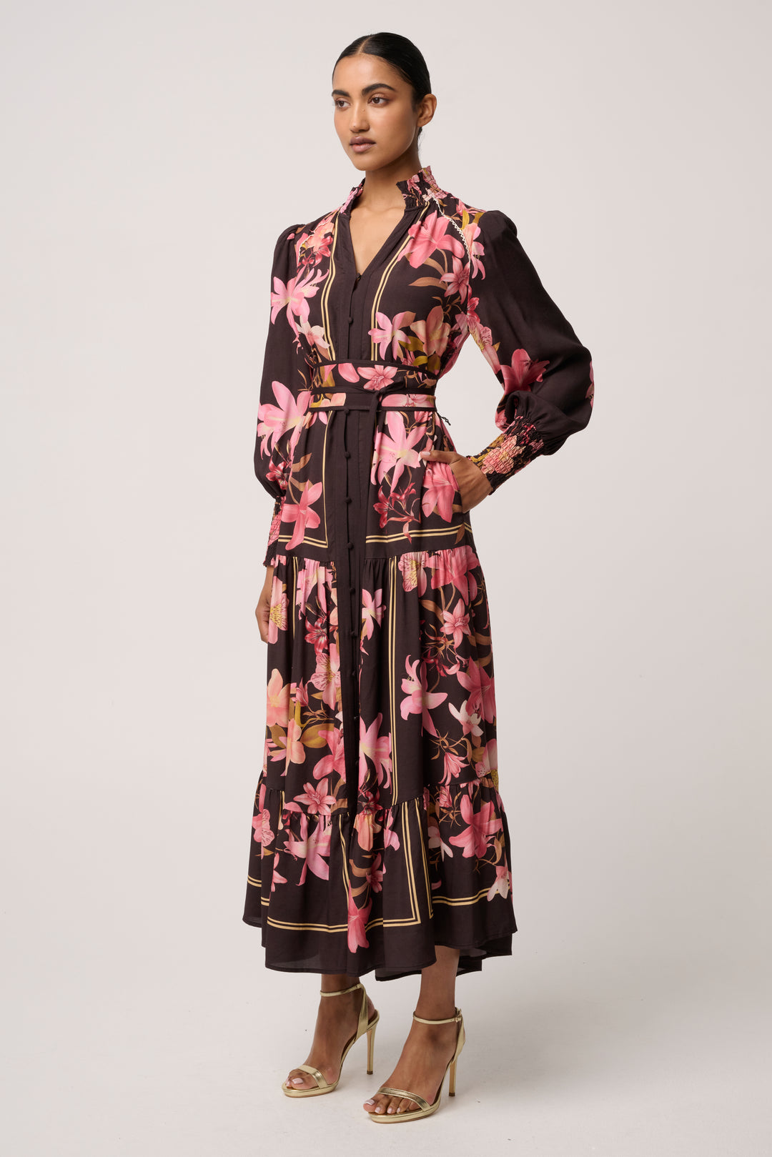 Adine Linen Viscose Printed Maxi Dress in Obsidian Bloom