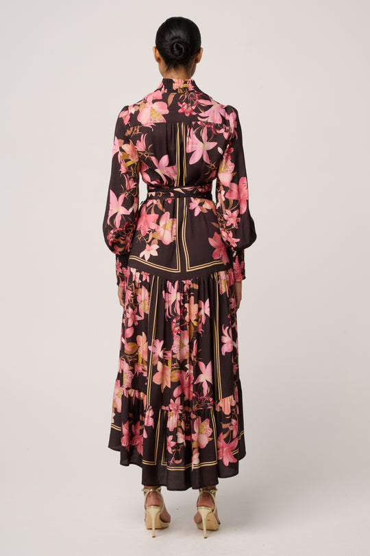 Adine Linen Viscose Printed Maxi Dress in Obsidian Bloom