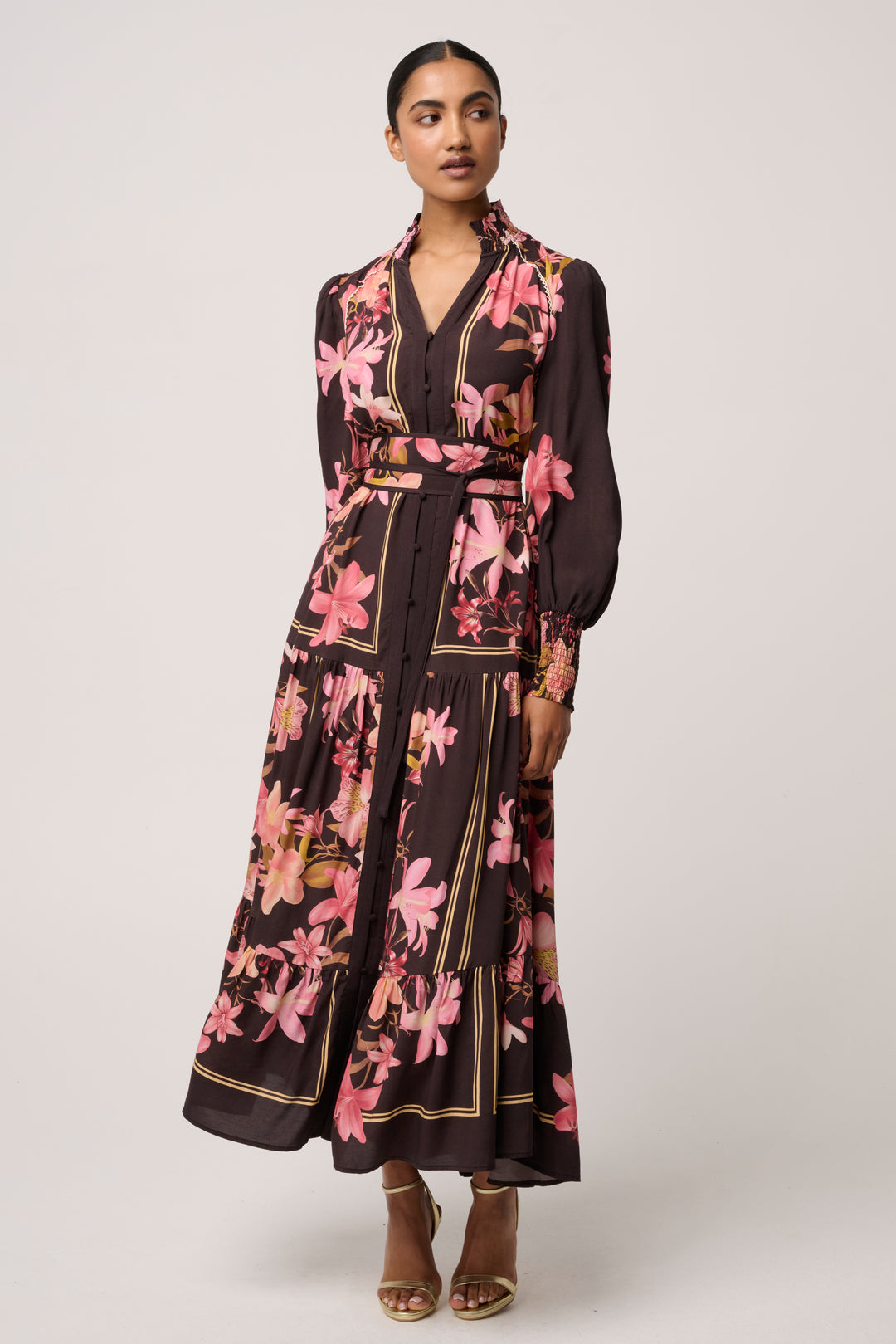 Adine Linen Viscose Printed Maxi Dress in Obsidian Bloom