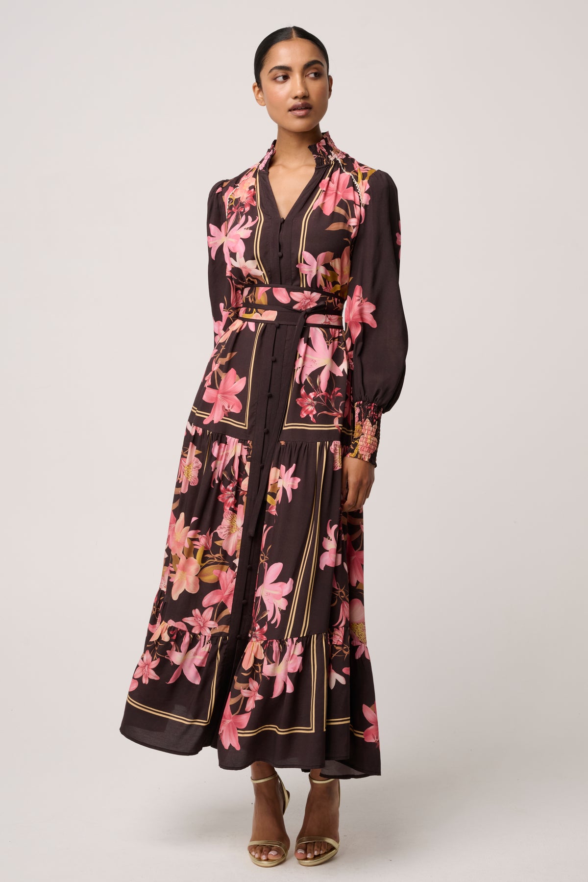 Adine Linen Viscose Printed Maxi Dress in Obsidian Bloom