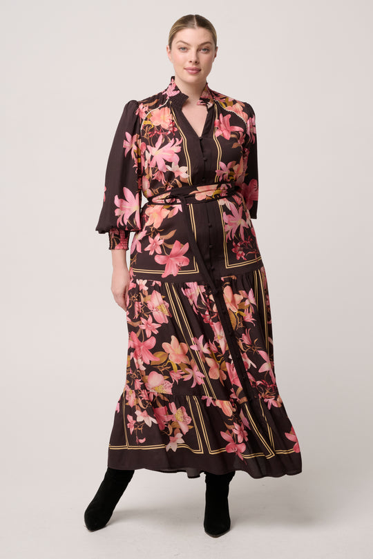 Adine Linen Viscose Printed Maxi Dress in Obsidian Bloom