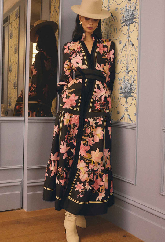 Adine Linen Viscose Printed Maxi Dress in Obsidian Bloom