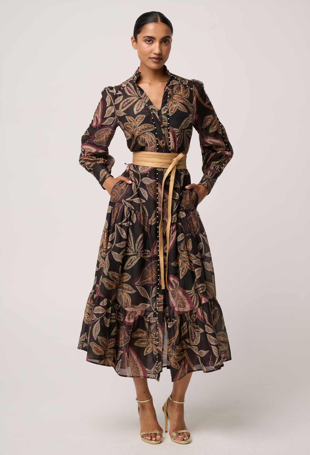 OnceWas Wanderlust Pearl Embellished Maxi Dress in Dark Tropique