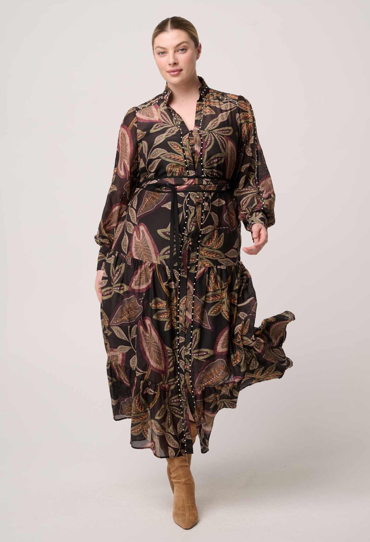 OnceWas Wanderlust Pearl Embellished Maxi Dress in Dark Tropique