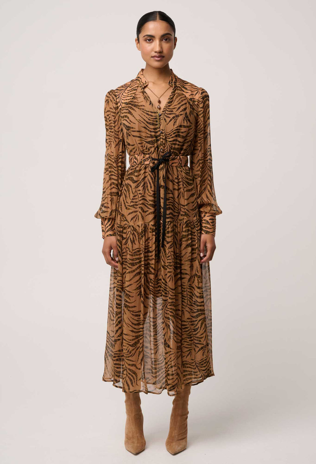 OnceWas Solene Sheer Viscose Midi Dress in Exotica
