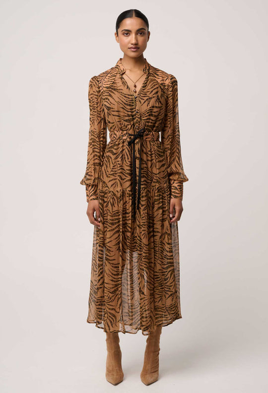 OnceWas Solene Sheer Viscose Midi Dress in Exotica