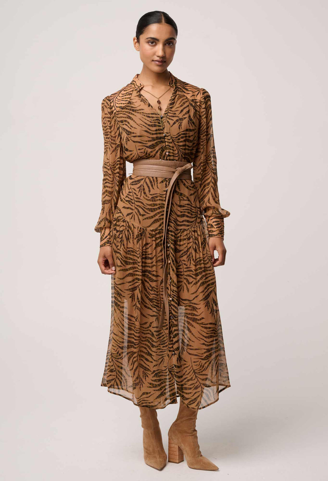 OnceWas Solene Sheer Viscose Midi Dress in Exotica