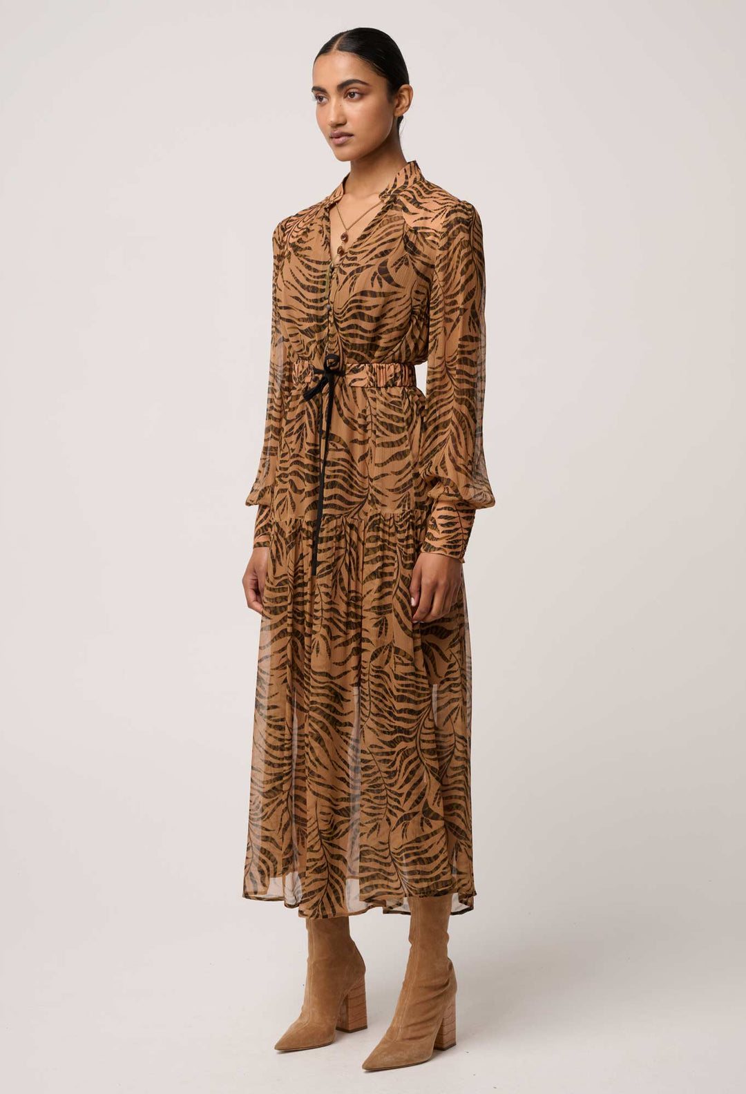 OnceWas Solene Sheer Viscose Midi Dress in Exotica