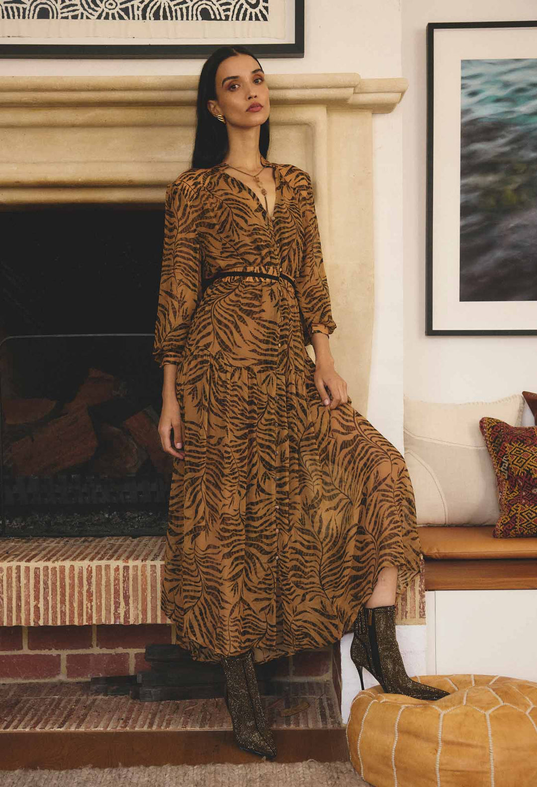 OnceWas Solene Sheer Viscose Midi Dress in Exotica