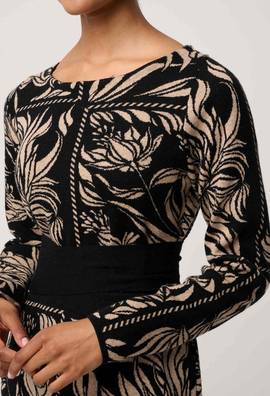 OnceWas Wanderer Merino Wool Blend Floral Knit Dress in Flora Deco