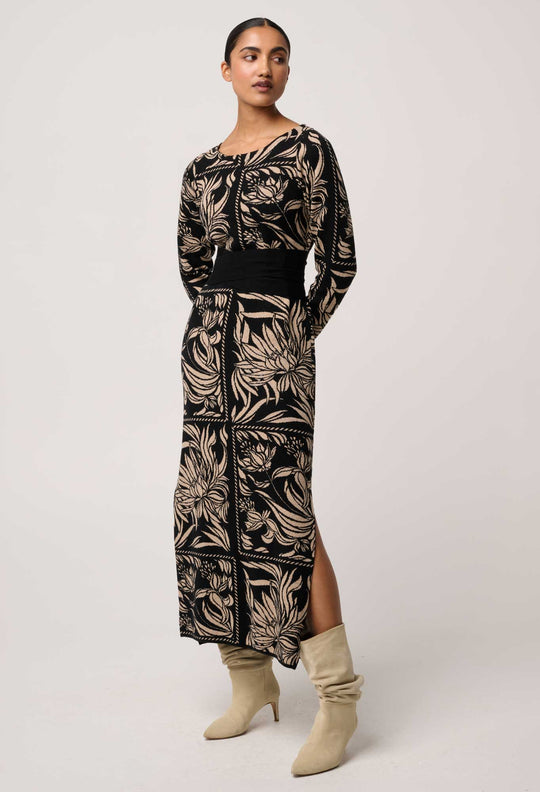 OnceWas Wanderer Merino Wool Blend Floral Knit Dress in Flora Deco