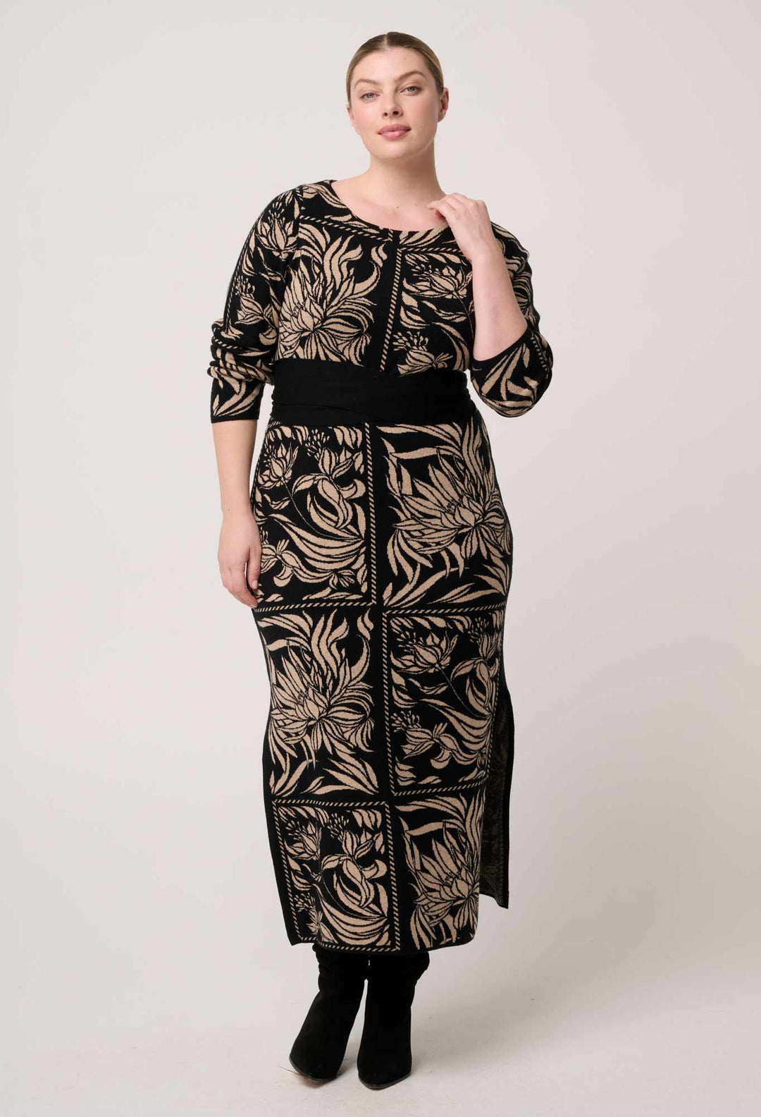 OnceWas Wanderer Merino Wool Blend Floral Knit Dress in Flora Deco
