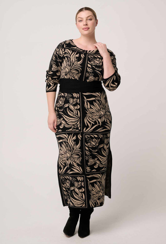 OnceWas Wanderer Merino Wool Blend Floral Knit Dress in Flora Deco