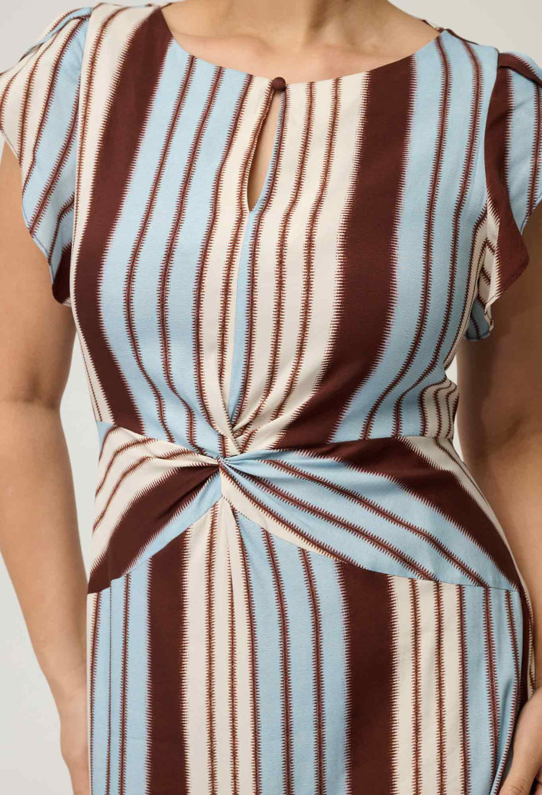 UNDER 5'4 Geneva Stretch Cupro Viscose Column Midi Dress in Iridescent Stripe