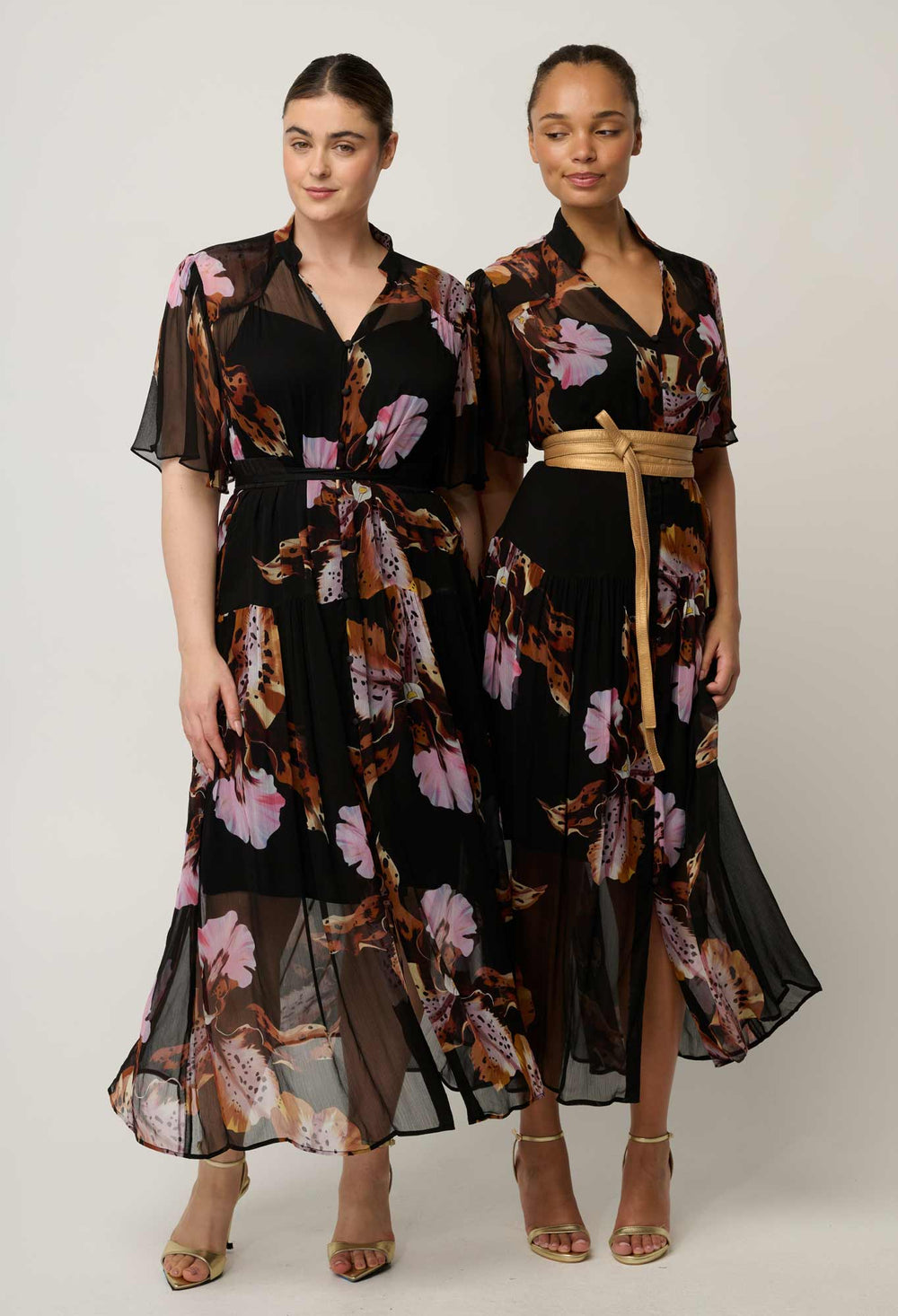 Ceres Sheer Viscose Chiffon Dress in Sunset Orchid
