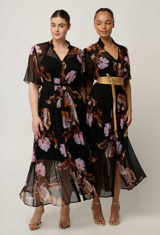 Ceres Sheer Viscose Chiffon Dress in Sunset Orchid