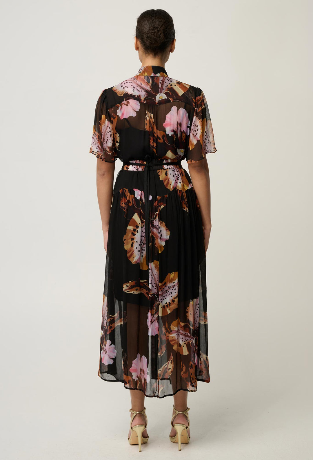 Ceres Sheer Viscose Chiffon Dress in Sunset Orchid