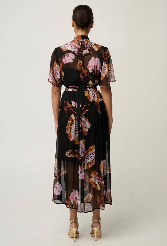 Ceres Sheer Viscose Chiffon Dress in Sunset Orchid
