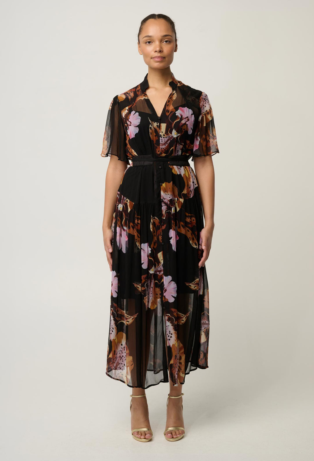 Ceres Sheer Viscose Chiffon Dress in Sunset Orchid