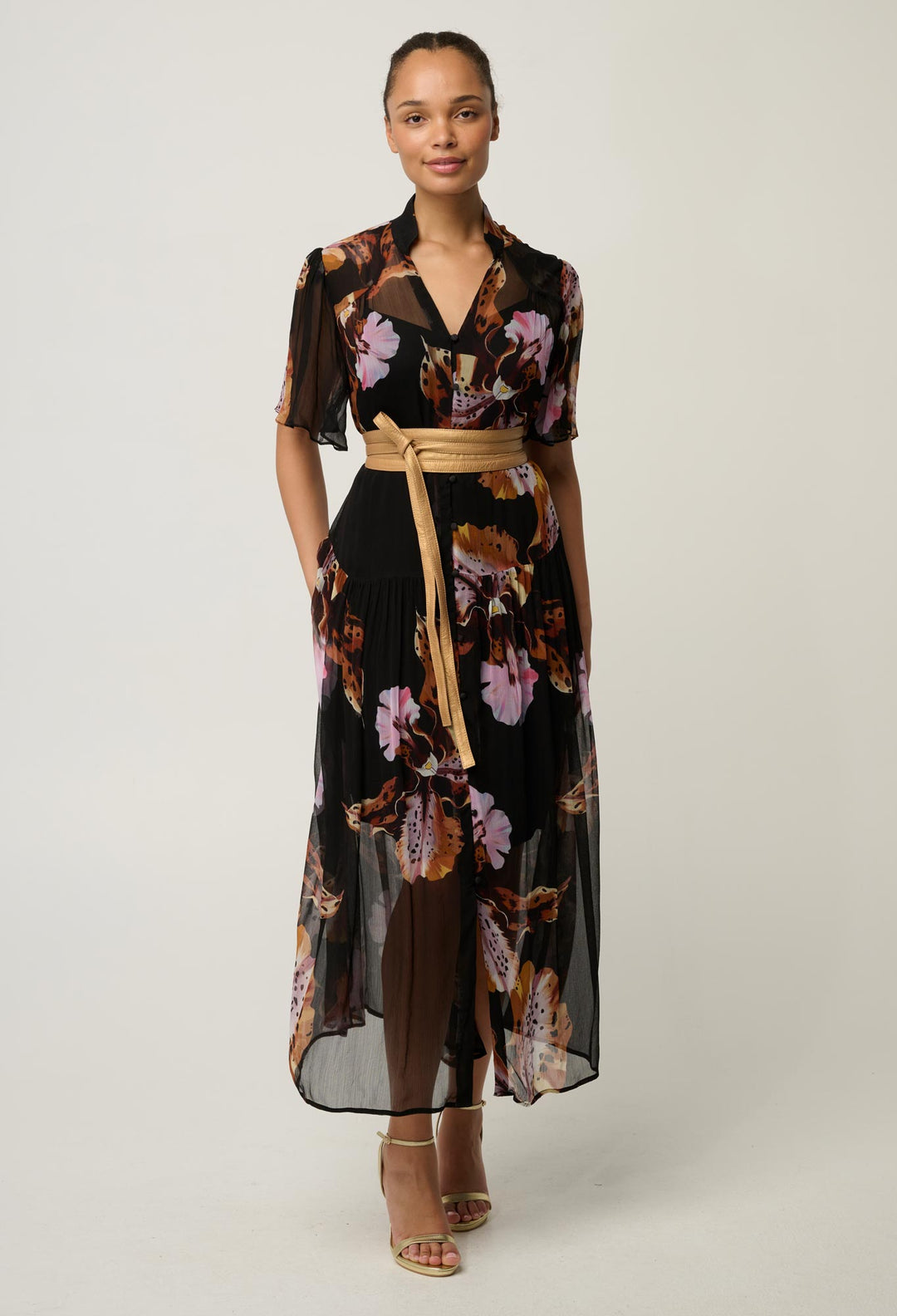 Ceres Sheer Viscose Chiffon Dress in Sunset Orchid