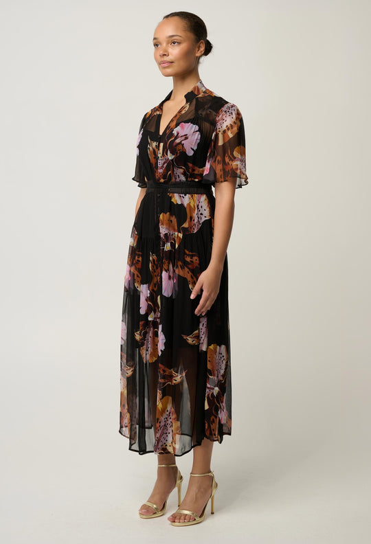 Ceres Sheer Viscose Chiffon Dress in Sunset Orchid