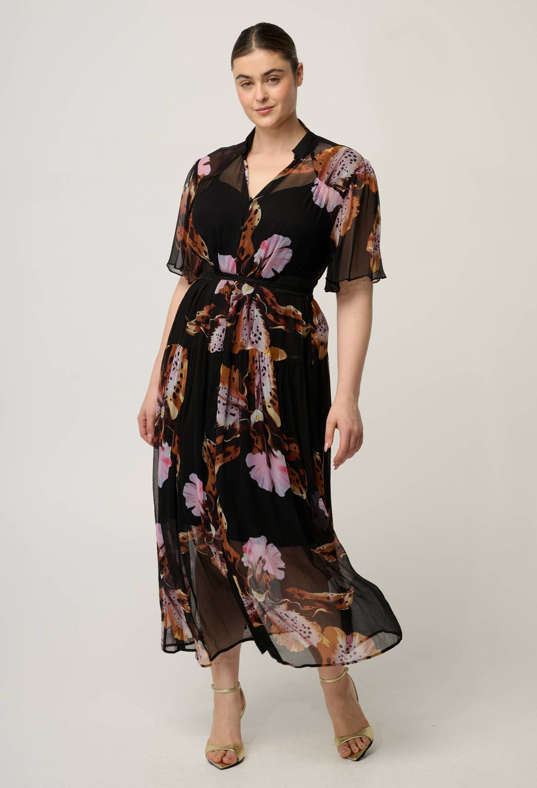 Ceres Sheer Viscose Chiffon Dress in Sunset Orchid