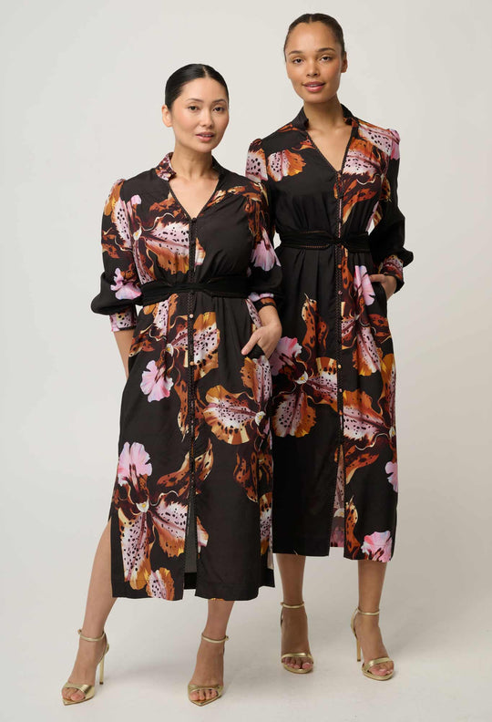UNDER 5'4 Meredith Viscose Faille Midi Dress in Sunset Orchid