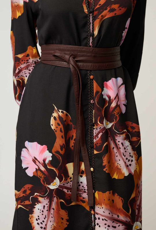 UNDER 5'4 Meredith Viscose Faille Midi Dress in Sunset Orchid