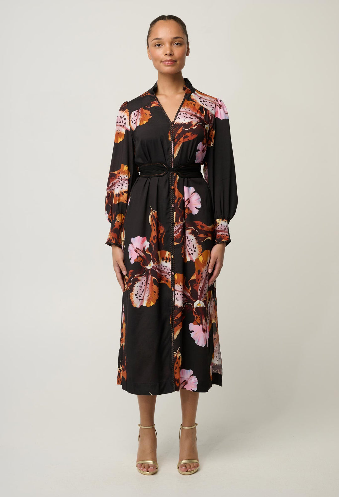 Meredith Viscose Column Midi Dress in Sunset Orchid