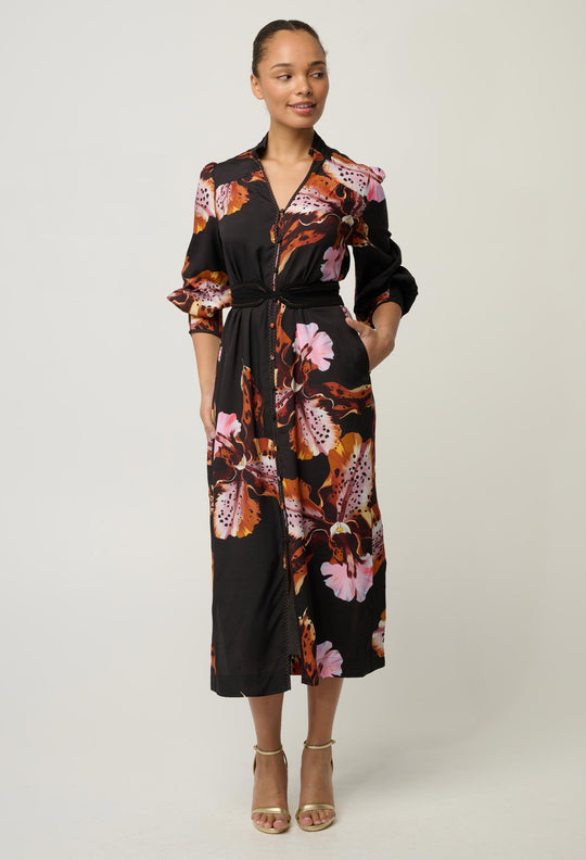 UNDER 5'4 Meredith Viscose Faille Midi Dress in Sunset Orchid