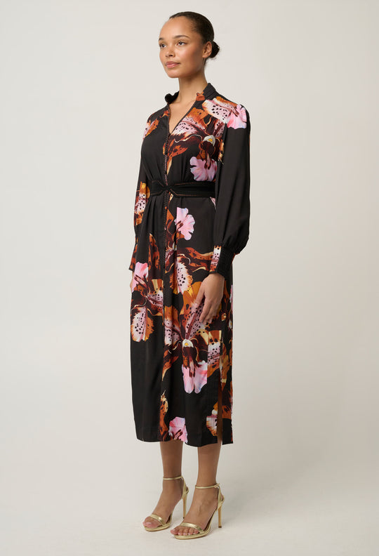 Meredith Viscose Column Midi Dress in Sunset Orchid