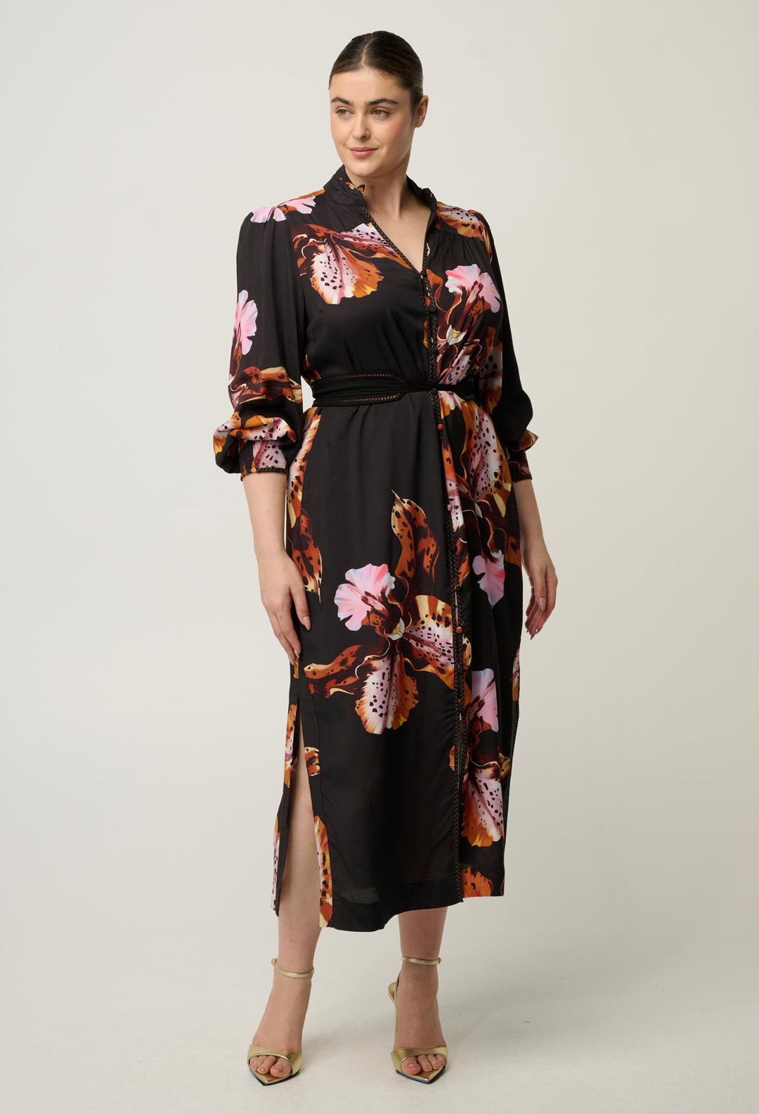 Meredith Viscose Column Midi Dress in Sunset Orchid