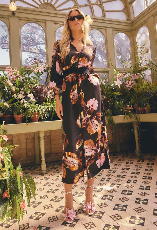Meredith Viscose Column Midi Dress in Sunset Orchid