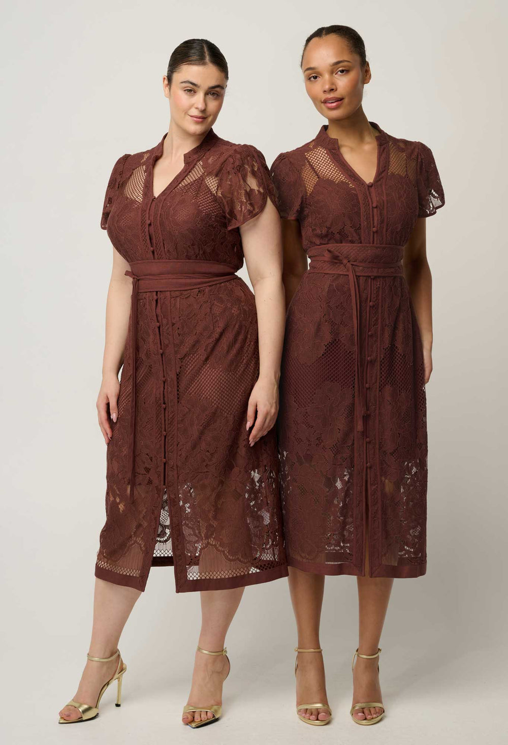 OnceWas Solene Cotton Blend Placement Lace Dress in Rosewood