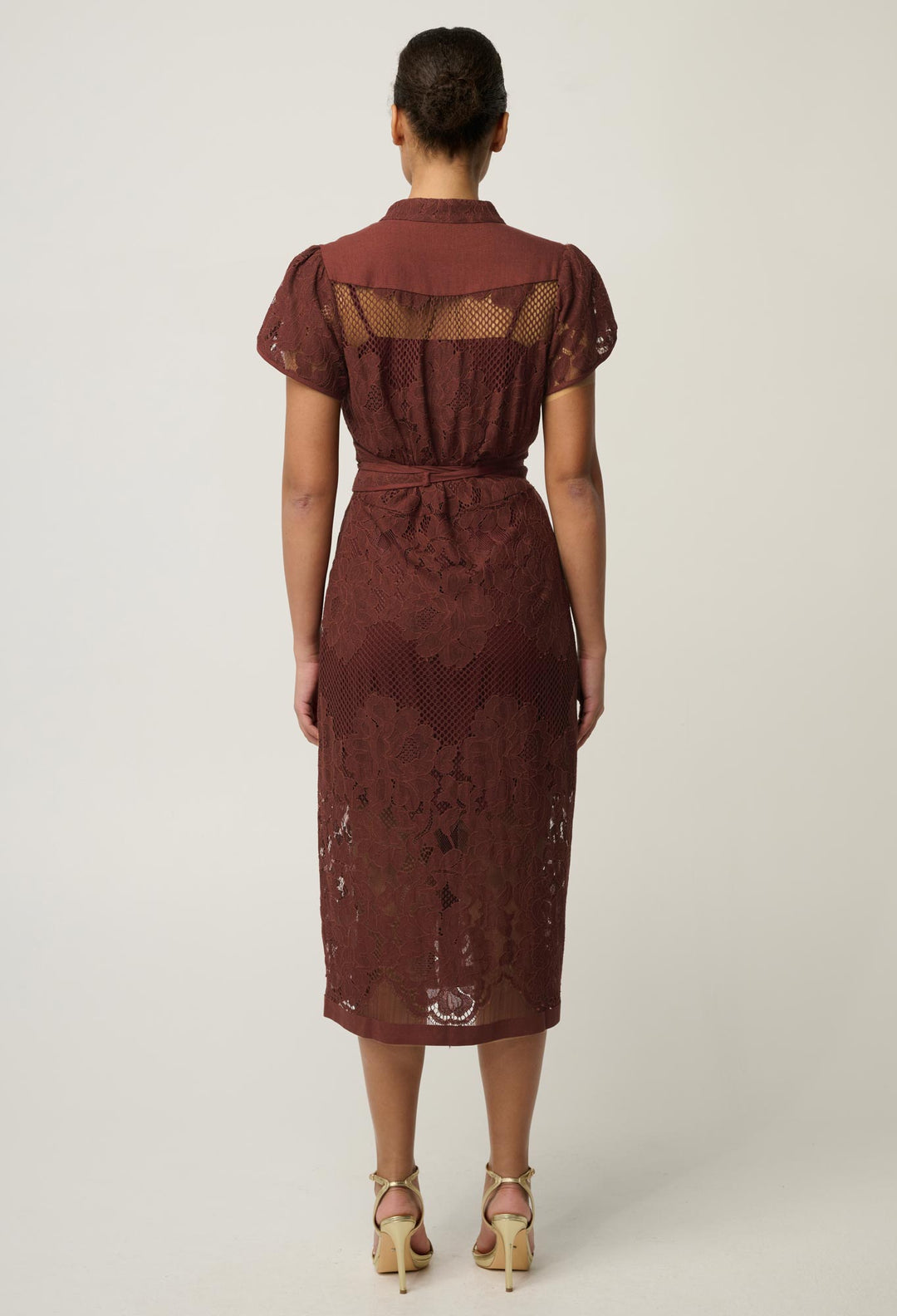 OnceWas Solene Cotton Blend Placement Lace Dress in Rosewood
