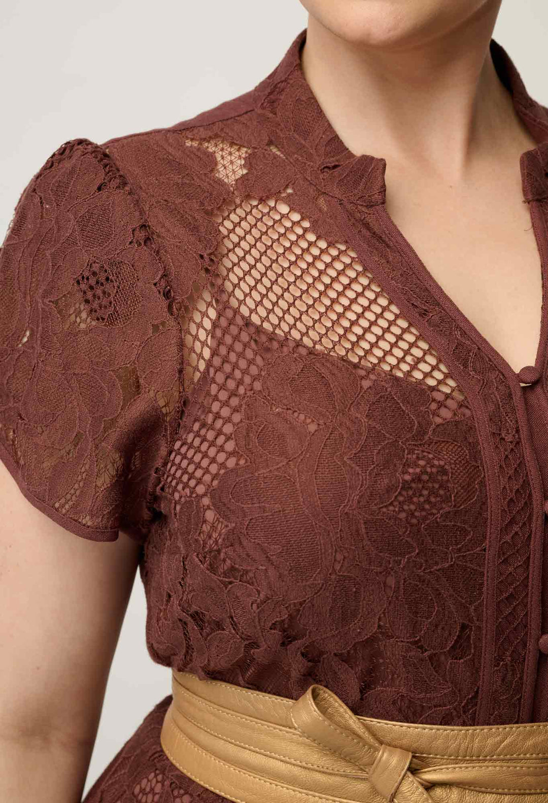 OnceWas Solene Cotton Blend Placement Lace Dress in Rosewood