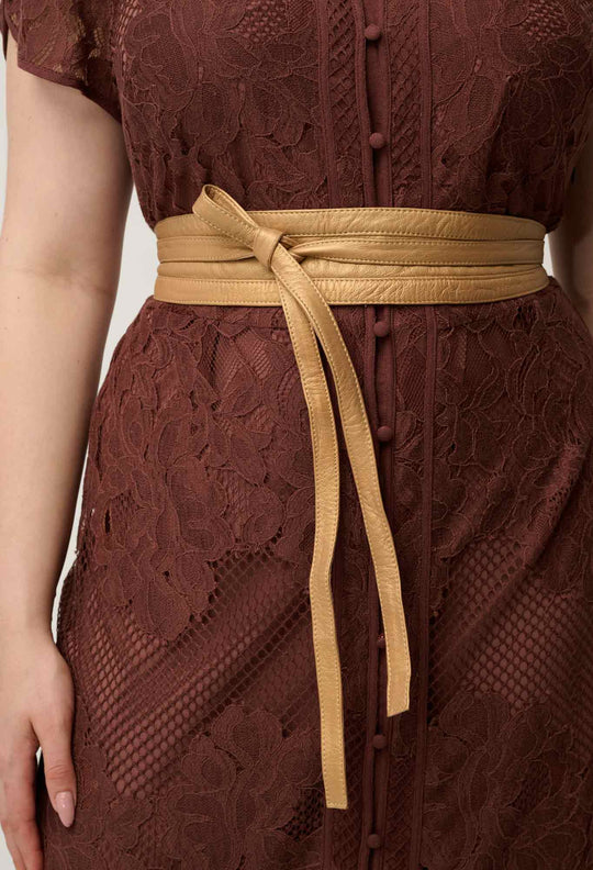 OnceWas Solene Cotton Blend Placement Lace Dress in Rosewood
