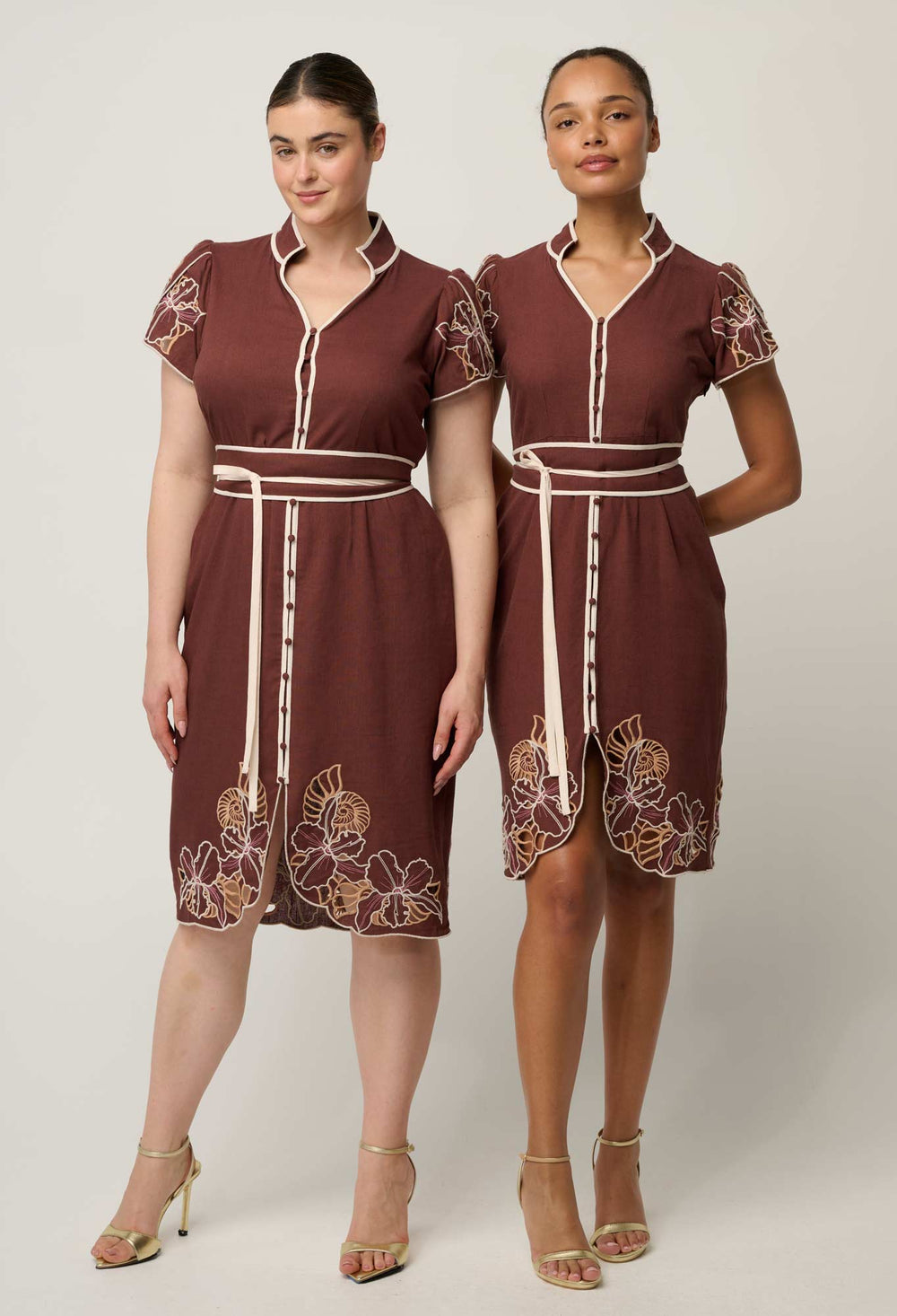 Ivy Linen Viscose Embroidery Detail Dress in Rosewood