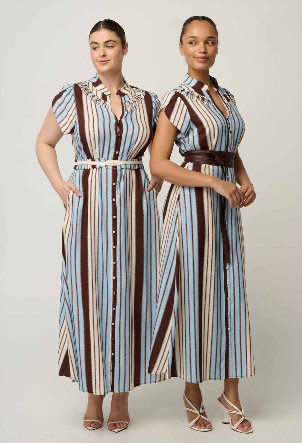 Cattleya Linen Viscose Smock Maxi Dress in Iridescent Stripe
