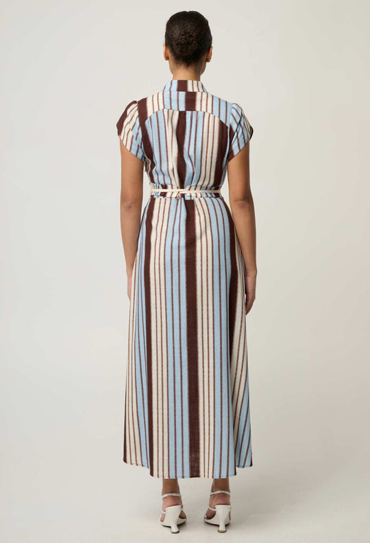 Cattleya Linen Viscose Smock Maxi Dress in Iridescent Stripe
